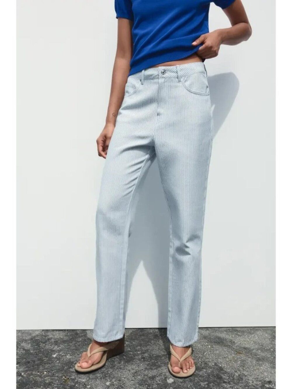Zara Womens Striped Straight Pants Trousers EU 34 US 2 Blue White 2949/033 NWT